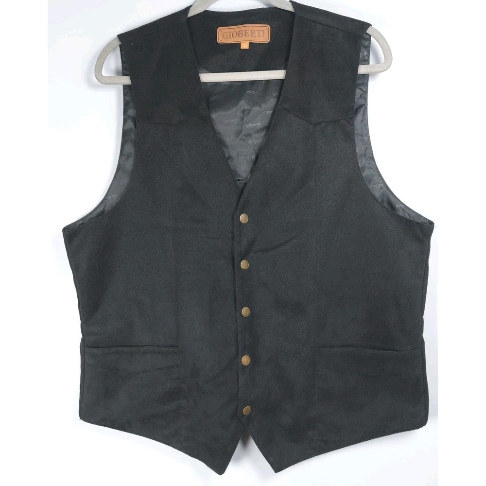 Gioberti Faux Suede Vest Western Style Mens Large‎ Black Snap Front Pockets